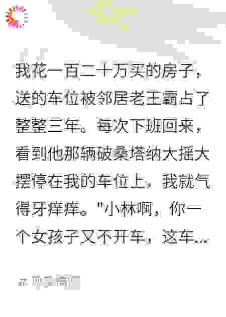 车位被占三年我让邻居赔了五万四